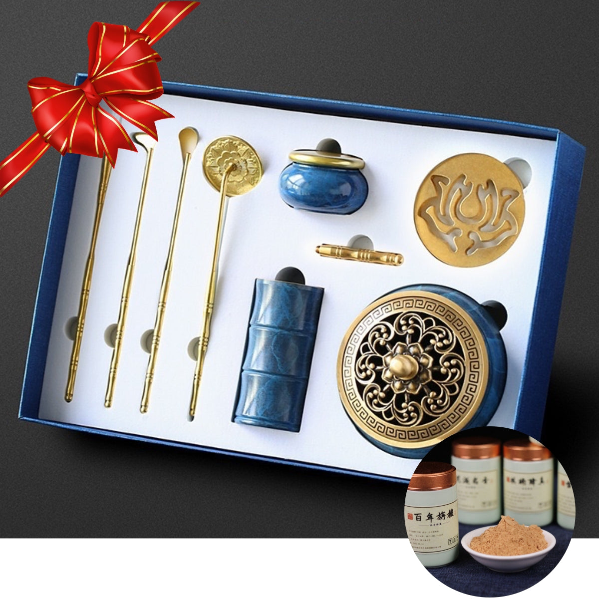 Elegant Phantom Blue Incense Set (8pcs) + Ancient Recipe Incense Powder (Free Gift)