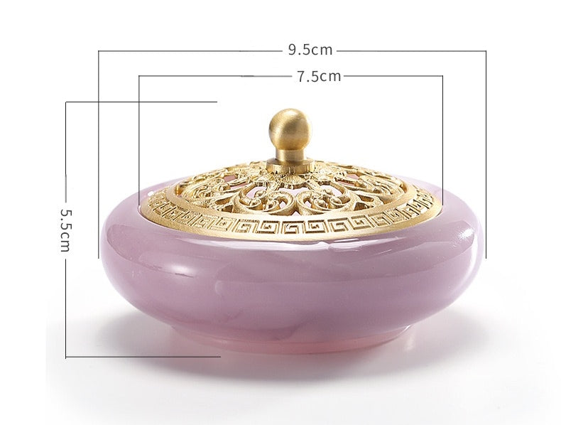 Jewelry-Grade Jade Glass & Brass Incense Burner