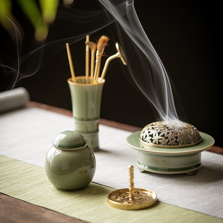 Elite Celadon Ceramic Incense Set (11pcs Gift Box)