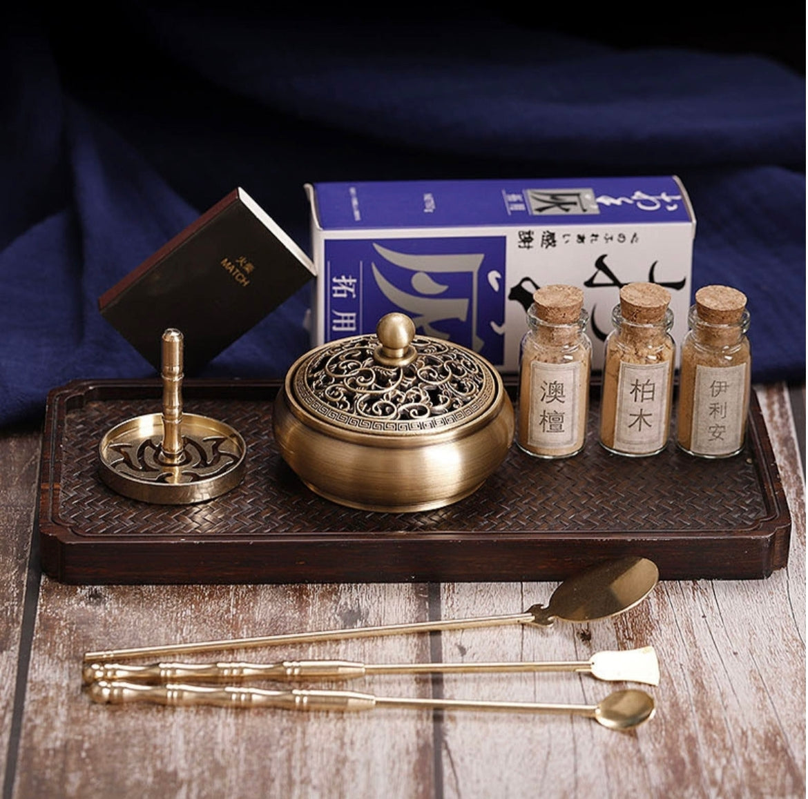 Powder Incense Set Premium Brass Kodo Incense Set (13pcs Gift Box) + Ancient Recipe Incen ...