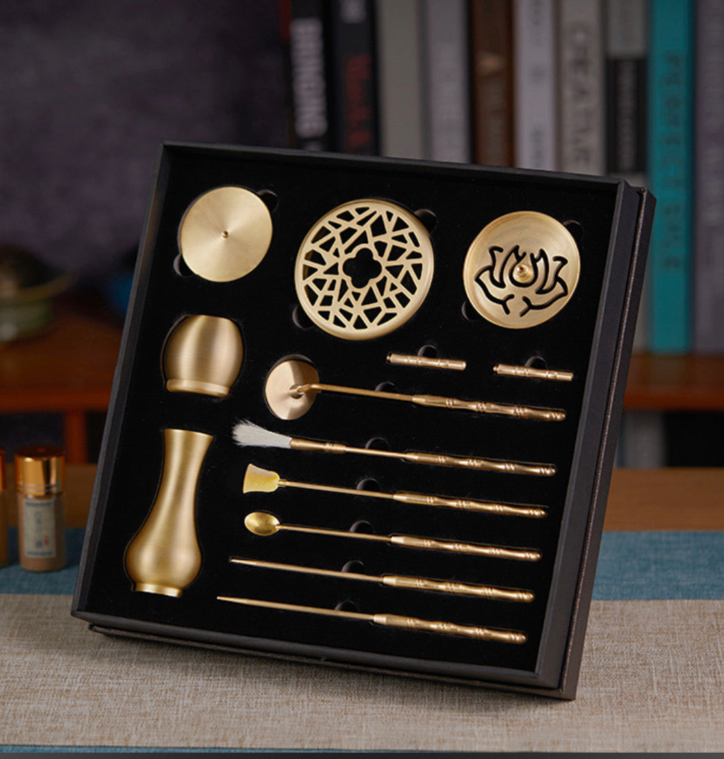 Deluxe Brass Incense Ceremony Tool Set (13pcs)