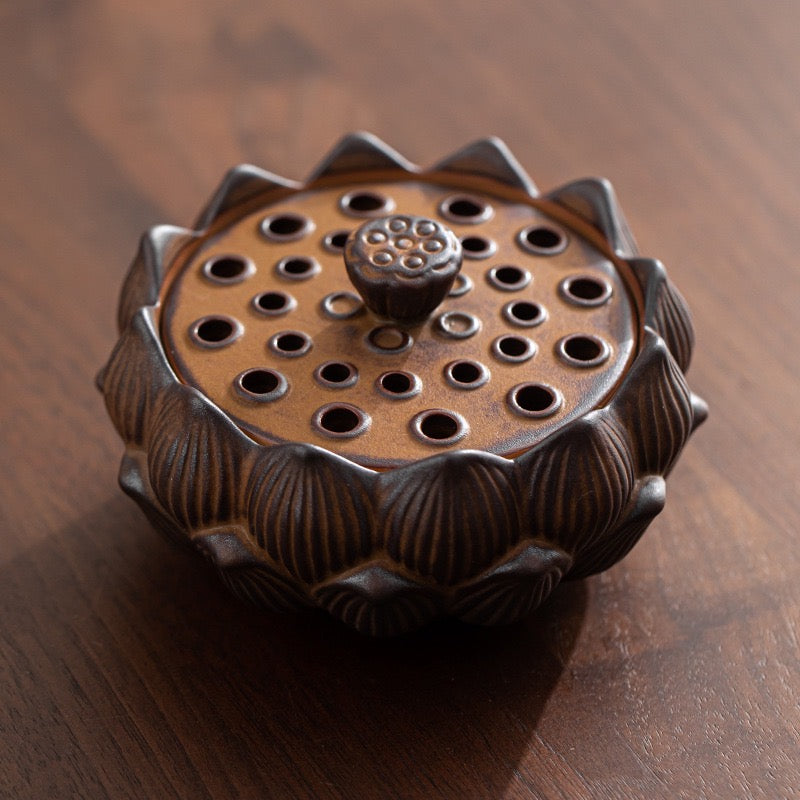 Lotus Flower Rough Pottery Incense Burner