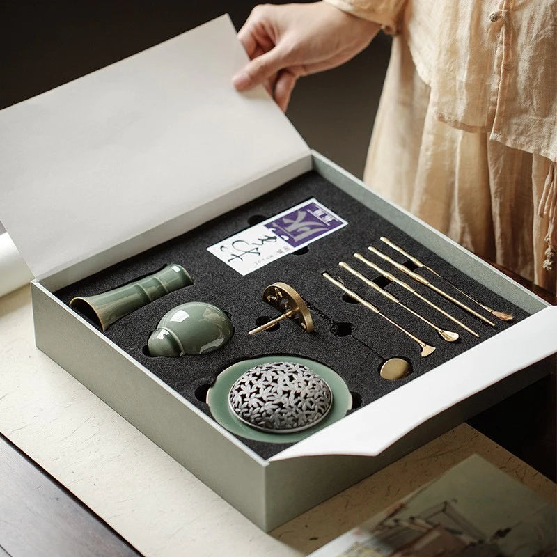 Powder Incense Set Elite Celadon Ceramic Incense Set (11pcs Gift Box) – Now Oasis
