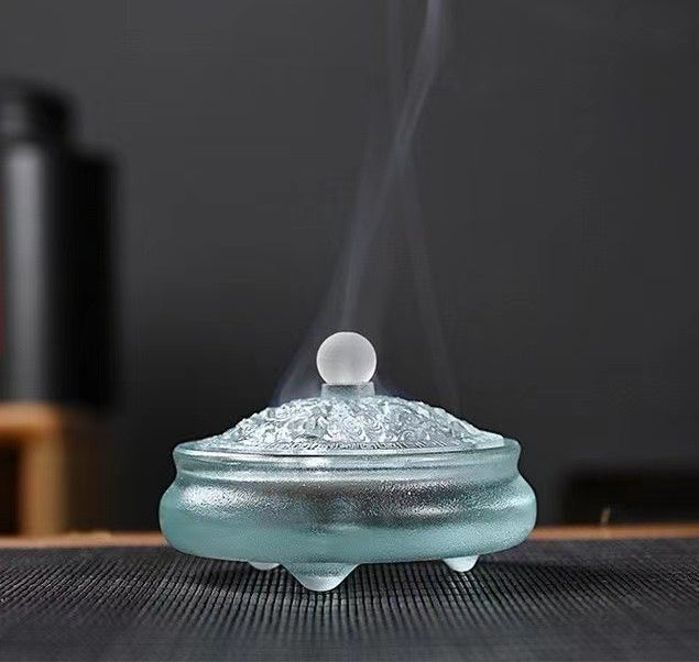 Elegant Tri-legged Glaze Incense Burner with Auspicious Cloud Design