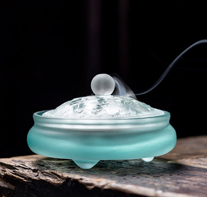 Elegant Tri-legged Glaze Incense Burner with Auspicious Cloud Design