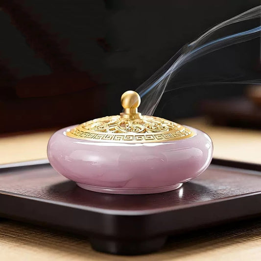 Jewelry-Grade Jade Glass & Brass Incense Burner