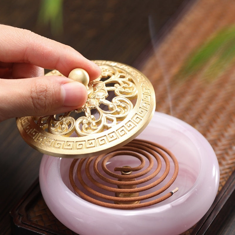 Jewelry-Grade Jade Glass & Brass Incense Burner