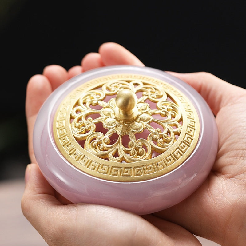 Jewelry-Grade Jade Glass & Brass Incense Burner